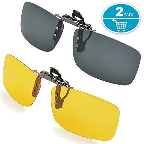 Gafas de sol con clip, unisex, polarizadas, sin montura, lentes rectangulares, con clip de apertura hacia arriba se pueden enganchar en las gafas graduadas, gafas de sol con clip de 2 piezas