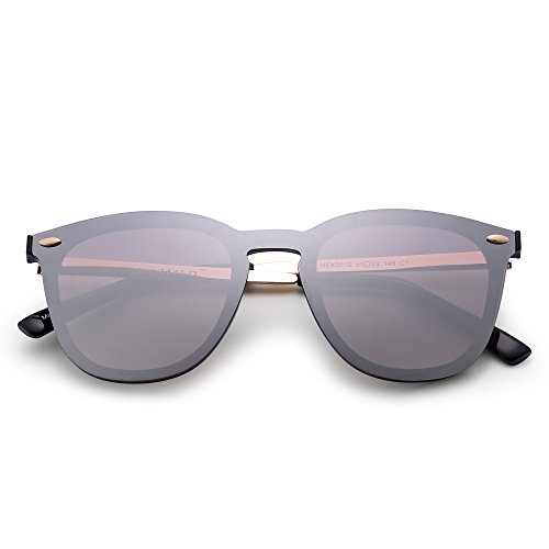 Gafas de Sol Sin Montura Una Pieza de Espejo Reflexivo Anteojos Para Hombre Mujer(Negro Brillante/Plateado Espejo)