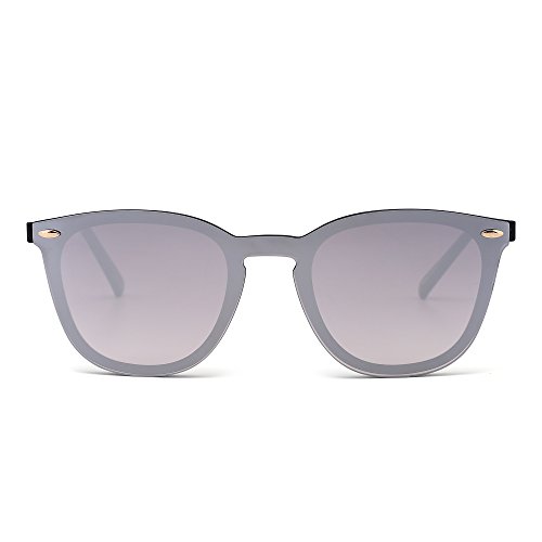 Gafas de Sol Sin Montura Una Pieza de Espejo Reflexivo Anteojos Para Hombre Mujer(Negro Brillante/Plateado Espejo)