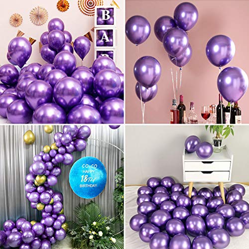 Gafild 60 Piezas Globos Metalizados, PúrpuraGlobos de Fiesta Decoraciones Cumpleaños Globos De Látex para Cumpleaños, Bodas Aniversario, Bautizos Comunion Graduacion Fiesta Decoracio