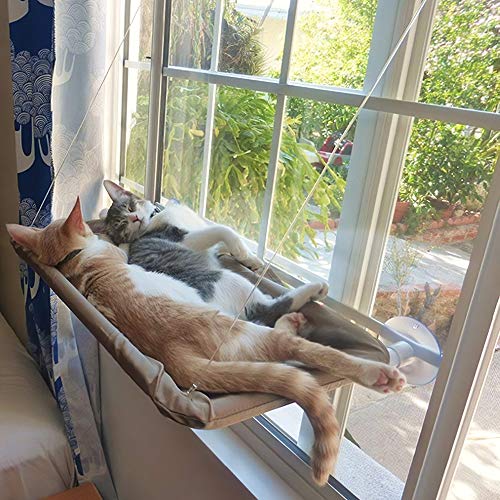 Galapara Hamaca para Ventana de Gato o Perca, Columna montada en la Cama del Gato Enfriamiento Lona Transpirable Ventosas Sunbath Hamaca Cama para Gatos Perros