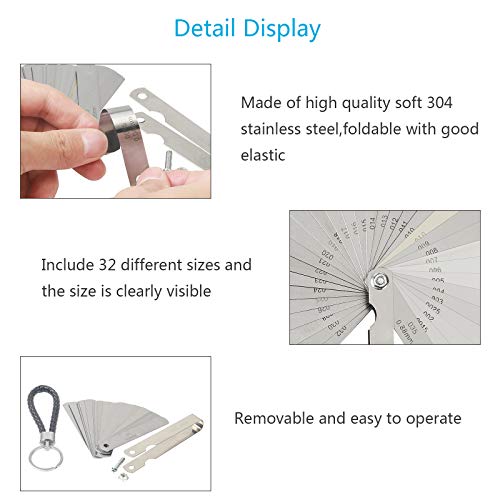 galgas ZoomSky para medir espesores 32 hoja juego de galgas acero inoxidable de galgas de precisión para guitarra, valvulas con regalo de cuerda colganda