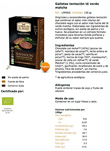 Galletas tentación té verde matcha BIO - Le Moulin du Pivert - 130g (BIO)