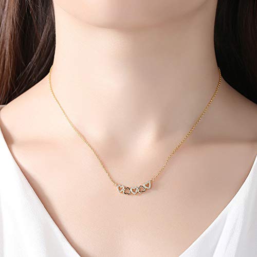 GAOHONGMEI Collar chapado en oro de 18 quilates con cadena de plata de ley 925 con incrustaciones de corazón de melocotón y circonitas 3A para mujer, joyería para novia, regalo de cumpleaños