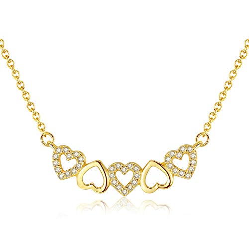 GAOHONGMEI Collar chapado en oro de 18 quilates con cadena de plata de ley 925 con incrustaciones de corazón de melocotón y circonitas 3A para mujer, joyería para novia, regalo de cumpleaños