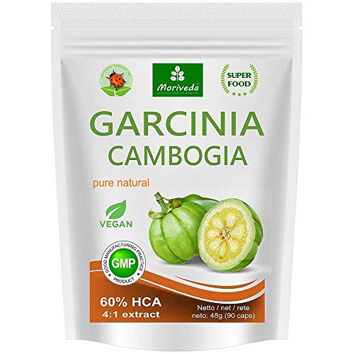 Garcinia Cambogia 90 cápsulas vegetarianas (4:1 extracto, 60% HCA) polvo de fruta con calcio, bloqueador de grasa, fat blocker - garantizado libre de agentes de liberación y estearatos (1x90)