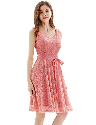 Gardenwed Elegante Una línea Sin Mangas Floral Encaje Corto Vestido De Fiesta Mujeres Cóctel Dama de Honor Fiesta Blush S