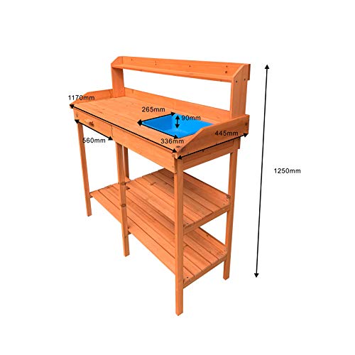 Gardiun KNH1095 - Mesa de trabajo jardinería madera natural Kalvin 116x44x125 cm