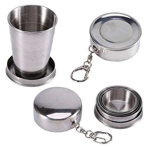 Garosa Taza Plegable de Acero Inoxidable S/M/L, Taza De Metal Superior Bebida Apilable Viaje Al Aire Libre Taza Plegable Telescópica Camping Senderismo Botella Plegable Taza Contenedores(L)