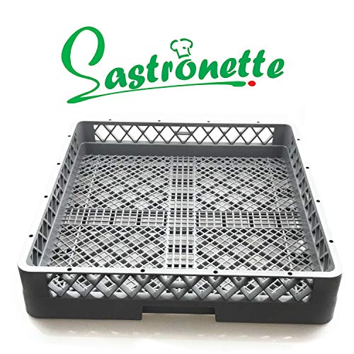 Gastronette cesta cubiertos finos platos vasos tazas bandejas para gastronomía lavavajillas cesta universal de plástico 50 x 50 cm malla fina apilable Bandeja cesta GN Norm