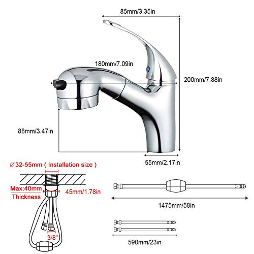 GAVAER Grifo de Lavabo, Grifo de Baño Alta Calidad Grifo de Lavabo, Extraíble Griferia Baño, Válvula De Cerámica, Grifo Mezclador Agua Fría y Caliente, Latón Cromado Grifos Fregadero.