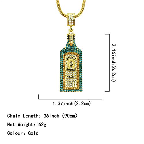 GDCB Collares de Botellas de Vino Hip Hop Full Rhinestone Iced out Colgante Collar para Hombres Mujeres