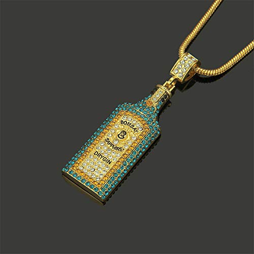 GDCB Collares de Botellas de Vino Hip Hop Full Rhinestone Iced out Colgante Collar para Hombres Mujeres