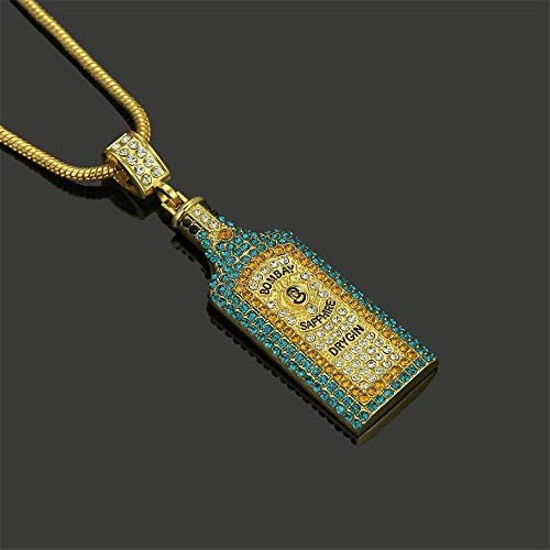 GDCB Collares de Botellas de Vino Hip Hop Full Rhinestone Iced out Colgante Collar para Hombres Mujeres