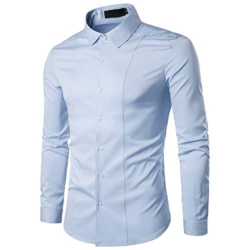 Gdtime Camisa De Vestir De Negocios para Hombres, Color Sólido Clásico, Manga Larga, Corte Slim, Camisas Casuales, Camisa De Vestir Resistente a Las Arrugas para Hombres, Tamaño (Azul Claro, XL)