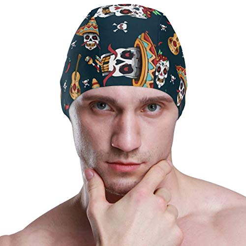 Gebrb Gorro de Baño/Gorro de Natacion, Mexican Sugar Skull Day of Dead Lycra Swim Cap Swimming for Women Men