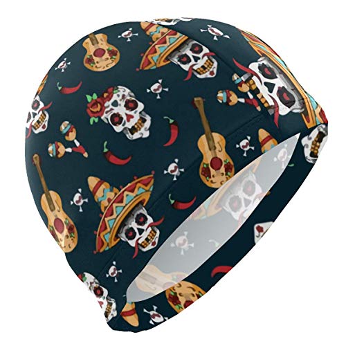 Gebrb Gorro de Baño/Gorro de Natacion, Mexican Sugar Skull Day of Dead Lycra Swim Cap Swimming for Women Men