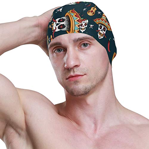 Gebrb Gorro de Baño/Gorro de Natacion, Mexican Sugar Skull Day of Dead Lycra Swim Cap Swimming for Women Men