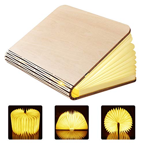 GEEDIAR Libro Lámpara LED Luces Plegables de Madera, Luz del Libro de Estilo USB, 2500mAh Lithium Batteries Booklight, Lámpara de Mesa, Luces Decorativas, Luces de Escritorio