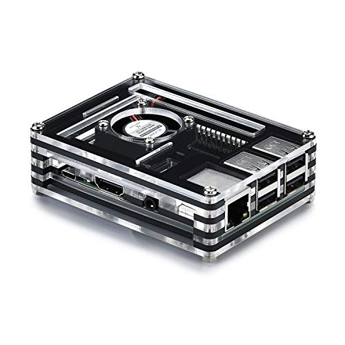 GeeekPi - Carcasa para Raspberry Pi 3 modelo B+ (B Plus), con ventilador de refrigeración y 3 disipadores de calor para Raspberry Pi 3/2 modelo B (no incluye placa Raspberry Pi) Black and Clear