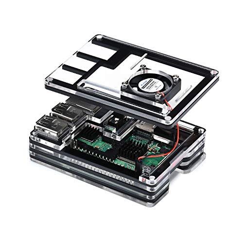 GeeekPi - Carcasa para Raspberry Pi 3 modelo B+ (B Plus), con ventilador de refrigeración y 3 disipadores de calor para Raspberry Pi 3/2 modelo B (no incluye placa Raspberry Pi) Black and Clear