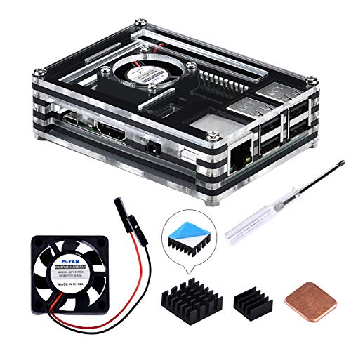 GeeekPi - Carcasa para Raspberry Pi 3 modelo B+ (B Plus), con ventilador de refrigeración y 3 disipadores de calor para Raspberry Pi 3/2 modelo B (no incluye placa Raspberry Pi) Black and Clear