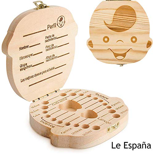 GeekerChip Bebé Dientes Caja(Niño),Caja de Madera para Guardar Dientes para Little Bebé [Versión Español]