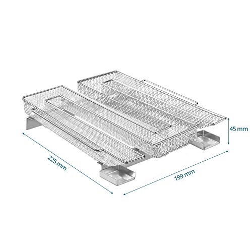 Generador de Humo frío para Parrillas - Ahumador de Acero Inoxidable en Forma de M-190x225x45 mm-Ahumador Barbacoa de 5 a 20 Horas - Bono: ¡Ganchos para ahumar y Polvo de Madera para ahumar