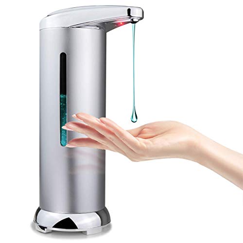 Genrics Dispensador de jabón Automático, Dispensador Gel hidroalcoholico con Ventanas Visibles y Base de Acero Inoxidable, Dosificador Sensor para cocinas baños