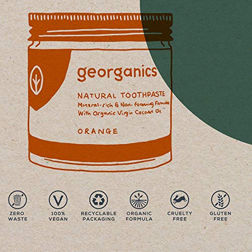 georganics Natural Aceite Coco Orgánico Pasta de dientes - Rojo mandarín - Natural pasta de Dientes Apto Para Infantil - SIN FLÚOR (60ml)