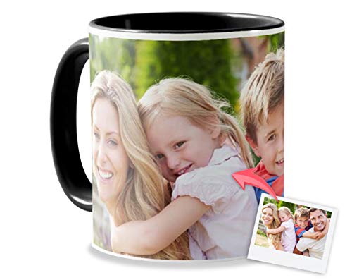 Getsingular Tazas Desayuno Personalizadas con el Interior y asa de Color | con Tus Fotos y Texto | Tazas impresión| Color: Negro