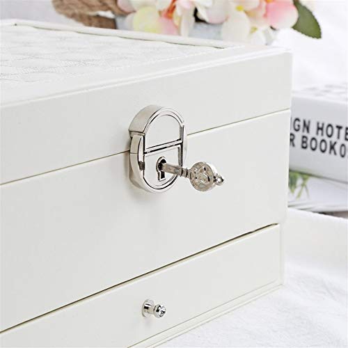 GeWu888 Delicado Joyero, Gran Caja de la joyería Espacio con Cerradura Multi-cedazo por los Pendientes del Collar Joyas Pulseras Organizador para el hogar (Color : White, Size : 22.5x17.5x11.5cm)