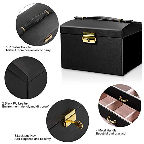 Gifort Caja Joyero, Caja para Joyas con Espejo y Cajones Estuche de Joyas con Cerradura para Pendientes, Collares, Pulseras, Relojes