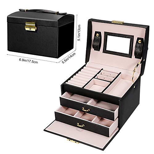 Gifort Caja Joyero, Caja para Joyas con Espejo y Cajones Estuche de Joyas con Cerradura para Pendientes, Collares, Pulseras, Relojes