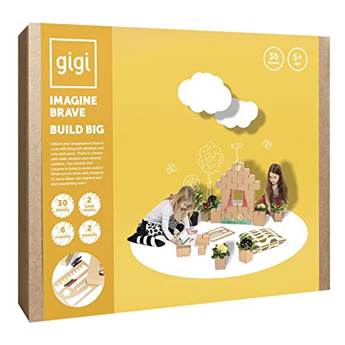 Gigi Bloks Bloques de Construcción Gigantes de Cartón | Set de Regalo Puzzle de Casa y Gato con 30 Ladrillos Apilables XL, Plantillas, Pinturas y Pegatinas | Juegos de Habilidad para Niños