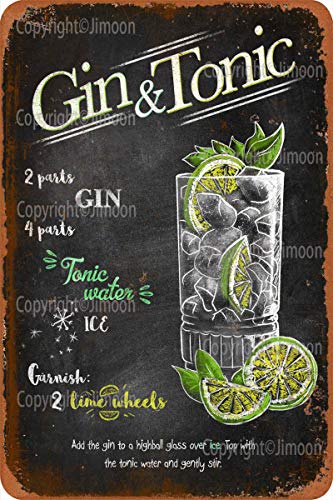 Gin Tonic Hierro Pintura Cartel de Chapa de Pared Cartel Decorativo de época Placa de Advertencia Habitación Decorativa Club jardín Estacionamiento （8"W x 12" H）