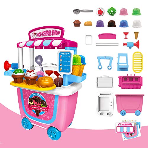 GizmoVine Niños Juguetes Niñas Pretender Juguete 2+ 3+ años, 31pcs Simulación Helado de Coches Juguete Llevar Regalos de cumpleaños Caja de Juguete Kits para Chicas Chicos