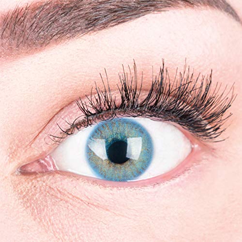 GLAMLENS lentillas de colores azules Jasmine Blue + contenedor. 1 par (2 piezas) - 90 Días - Sin Graduación - 0.00 dioptrías - blandos - Lentes de contacto azul de hidrogel de silicona