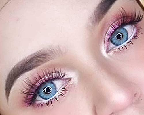 GLAMLENS lentillas de colores azules Viola Blue + contenedor. 1 par (2 piezas) - 90 Días - Sin Graduación - 0.00 dioptrías - blandos - Lentes de contacto azul de hidrogel de silicona