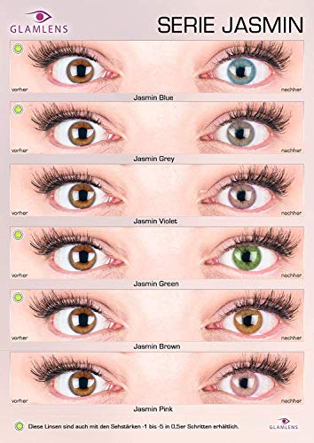 GLAMLENS lentillas de colores verdes Jasmine Green + contenedor. 1 par (2 piezas) - 90 Días - Sin Graduación - 0.00 dioptrías - blandos - Lentes de contacto verde de hidrogel de silicona