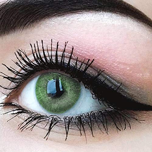 GLAMLENS lentillas de colores verdes Jasmine Green + contenedor. 1 par (2 piezas) - 90 Días - Sin Graduación - 0.00 dioptrías - blandos - Lentes de contacto verde de hidrogel de silicona