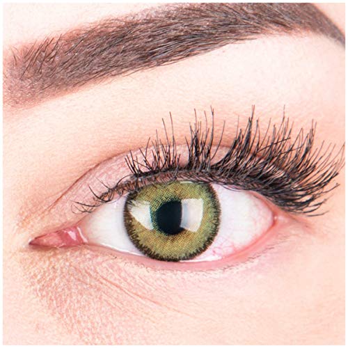 GLAMLENS lentillas de colores verdes Mirel Green + contenedor. 1 par (2 piezas) - 90 Días - Sin Graduación - 0.00 dioptrías - blandos - Lentes de contacto verde de hidrogel de silicona