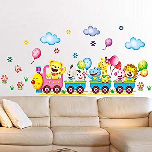 Globo etiqueta de la pared de dibujos animados de animales de tren y Cloud, desprendible del vinilo del arte del papel pintado, Sala de juegos de jardín de infancia for niños y Decoración 25x43Cm