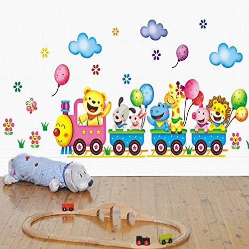 Globo etiqueta de la pared de dibujos animados de animales de tren y Cloud, desprendible del vinilo del arte del papel pintado, Sala de juegos de jardín de infancia for niños y Decoración 25x43Cm