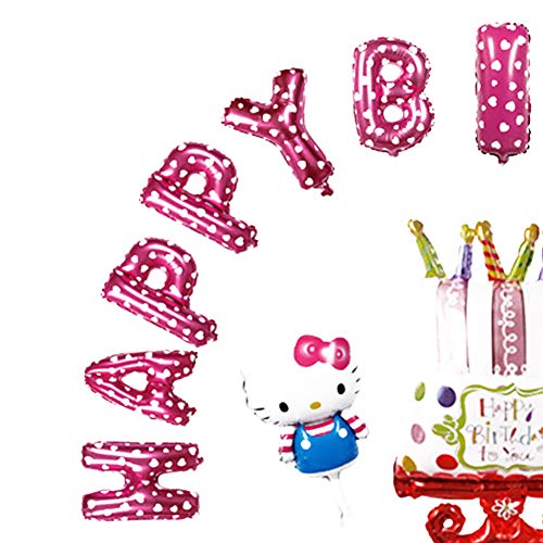 Globos de aluminio con diseño de Hello Kitty con letras multicolores, para cumpleaños, fiestas, decoración