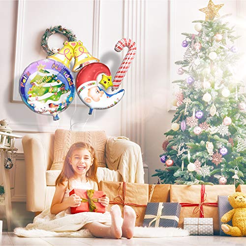 Globos de Helio de Navidad - Paquete de 12 Diseños Surtidos - Árbol de Navidad, Estrella, Papá Noel, Muñeco de Nieve, Copo de nieve y Campanas - para fiestas, accesorios y decoraciones para niños