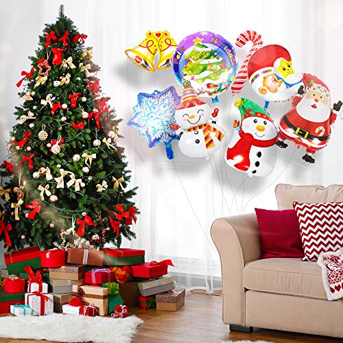 Globos de Helio de Navidad - Paquete de 12 Diseños Surtidos - Árbol de Navidad, Estrella, Papá Noel, Muñeco de Nieve, Copo de nieve y Campanas - para fiestas, accesorios y decoraciones para niños