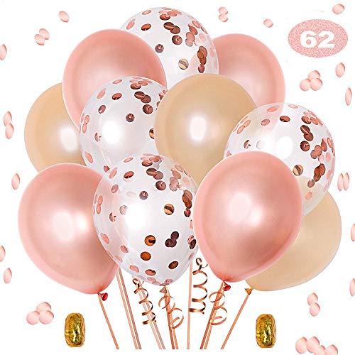 Globos Latex variados Confeti Globos de Oro Rosa para Bebe Año Cumpleaños,Niño Bautizos Comunion Baby Shower Azul,Bodas Aniversario Graduacion Fiesta Arco Decoracion (Oro rosa)