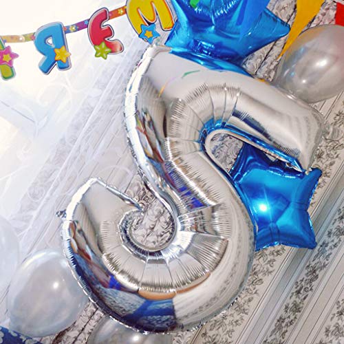 Globos Número 25 Cumpleaños Plata, Helio Globo de Papel Aluminio Gigante Número 25 en 2 Tamaños 40"y 16" con Cinta | Set XXL 100cm + Mini 40cm | Cuatro Numeros | Ideal Decoración de Fiesta