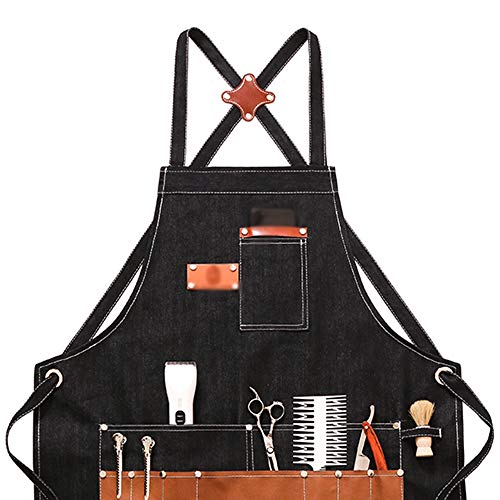 GMF Delantal Camarero 75 X 60cm, 1pcs Delantal Profesional Peluqueria, Delantal De Lona, para Hornear, Pintar, Cocina Casera, Restaurante, Cafetería, con Bolsillo, Negro